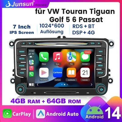 DAB+ Android 14 4+64GB Autoradio Carplay GPS Für VW Golf 5 6 Touran Tiguan Polo - Bild 1 von 4