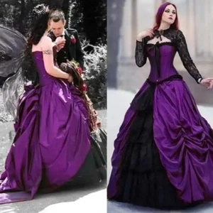 Vintage Gothic Evening Dresses Long Sleeves Backless Layered Ruffles Prom Gowns - Picture 1 of 15