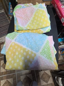 Vintage Sears 70s Floral Bloomin Patch Country Sheet Set Twin Flat Fitted 2 Case - Picture 1 of 3