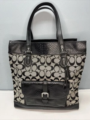 Coach Charlie Signature Python Tote F31945 Silver Black Excellent Condition - Image 1 of 4