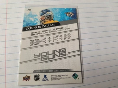 2020-21 upper Deck Young guns Connor ingram - Image 1 of 4