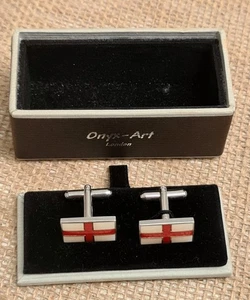 PAR DE GEMELOS DE COLECCIÓN BANDERA DE SAN GEORGE DEL REINO UNIDO EN CAJA 20mm ANCHO ÓNIX-ARTE - Imagen 1 de 3