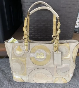 NWT COACH MIA Inlaid C Tote Purse Handbag Natural Multicolor 15748 Patchwork - Picture 1 of 9