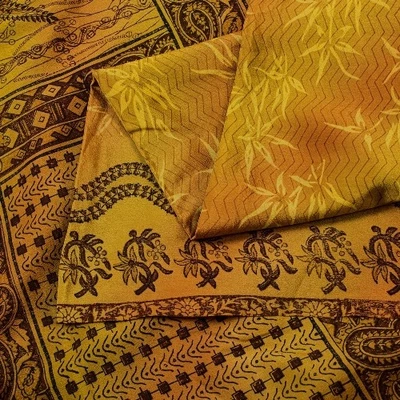Saris Sánscriti Vintage Verde Puro Crepé Floral Estampado Sari 5+Yd Tela Artesanal  Foto 1 de 4