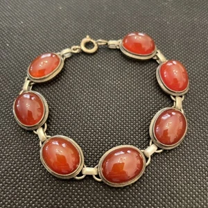 Vintage Silver 7 Link Bracelet Red Carnelian Stones 1/20 12k - Picture 1 of 7
