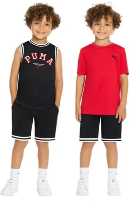 NWT PUMA Boys Kids 3 Piece Active Outfit Set Red Black Shorts & Shirts Size 5 - Image 1 of 4