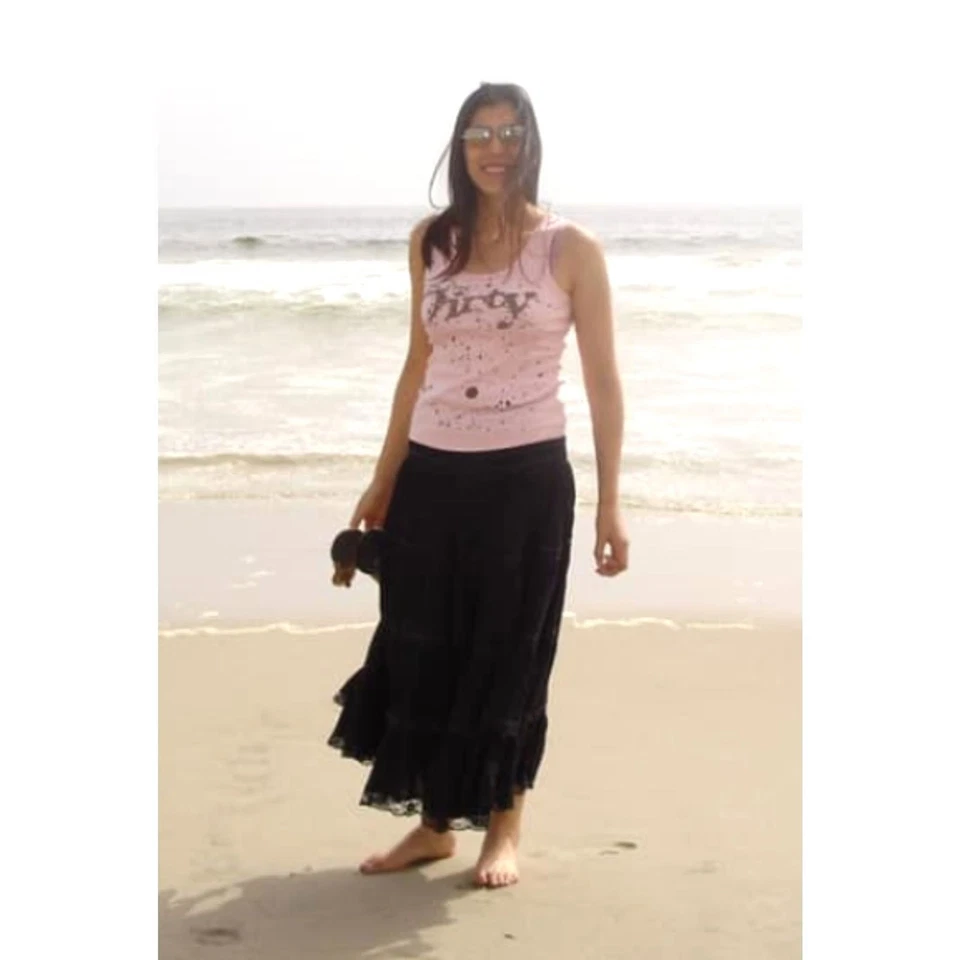 Maxi Falda Boho Forrada en Niveles Inserto de Encaje de Algodón Negro Y2K Lulumari De Colección Talla M Foto 1 de 4