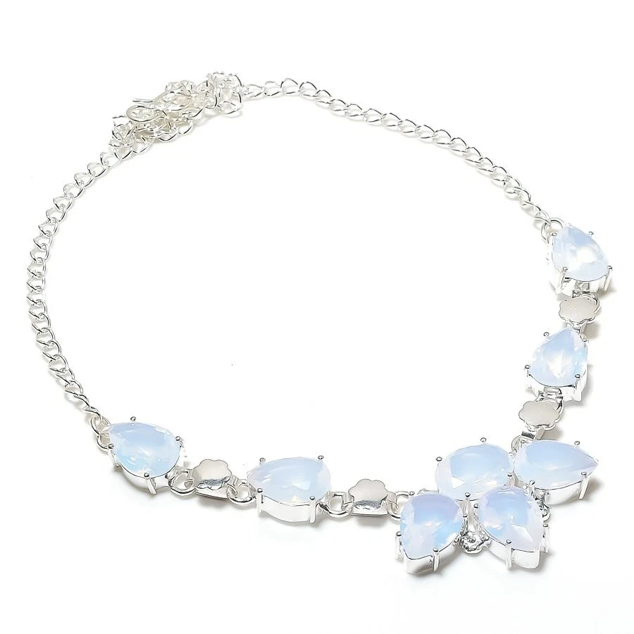 Fire Opal Gemstone Handmade 925 Sterling Silver Jewelry Necklace Size 18" - Image 1 of 1