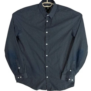 HM Men Button Up Shirt Size L Blue White Polka Dot All Over Print Easy Iron FLAW - Picture 1 of 10
