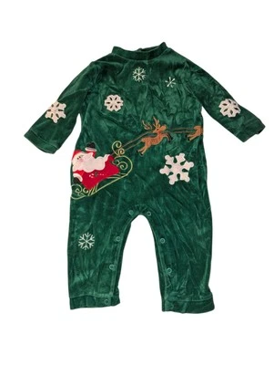 Mameluco bebé terciopelo vintage 18 meses verde bordado una pieza Santa reno  Foto 1 de 4