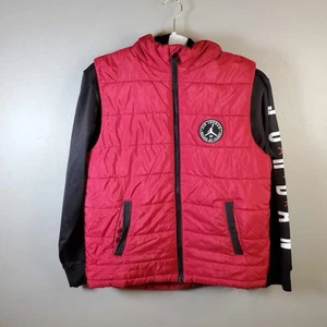 Air Jordan M Red Quilted Puffer Jacket Coat Full Zip Hooded Youth Large (12-13) - Picture 1 of 10