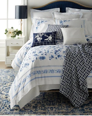 Ralph Lauren Whitlow Porcelain Blue White Floral Cotton Comforter QUEEN NWT $500 - Image 1 of 4