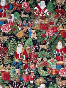 2 Yards Concord Fabrics Joan Kessler Christmas Fabric Santa Toys Deer Cotton - Picture 1 of 3