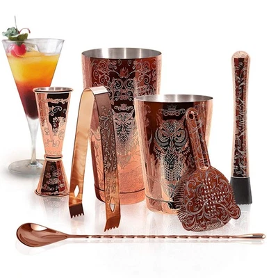 Juego de Coctelera Bartender Kit-6 Piezas Acero Inoxidable Chapado en Cobre Grabado... Foto 1 de 4