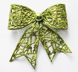 4" Light Green Glitter Sparkle Christmas Holiday Hair Bow COMB Special Occasion - Picture 1 of 3