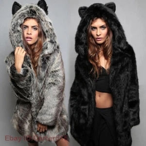 Winter Faux Fur Coat Fox Fur Hooded Womens Winter Warm Coat Jacket Outwear S-3XL - Picture 1 of 29