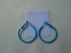 Emaillierte Creolen dünn röhrenförmig hellblau kleiner 2,4 cm Neu - Bild 1 von 1