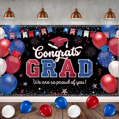 Banner azul marino clase de 2025 graduación telón de fondo - decoración de fiesta graduada felicitaciones Foto 1 de 4