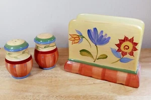 Retired 3pc Pfaltzgraff Napoli Salt Pepper Shakers & Napkin Holder Set VGUC - Picture 1 of 13