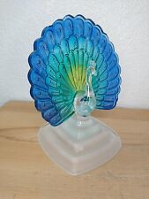 Vtg Cristal d'Arques Crystal PEACOCK PAPERWEIGHT Glass Figurine Sculpture Blue