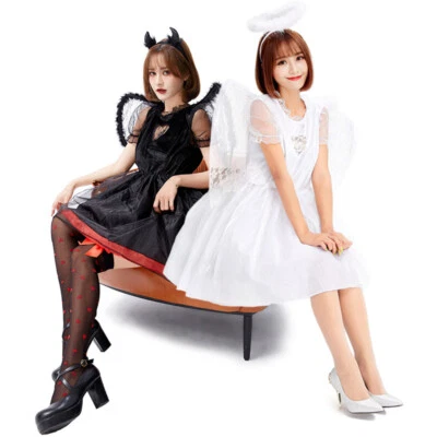 Sexy Cosplay Caído Negro Diablo y Ángel Mujeres Halloween Encaje Vestido Disfraces Conjunto Foto 1 de 4