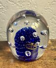 Vintage Arte Murano icet Paper Weight Blue Clear Controlled Bubble Look