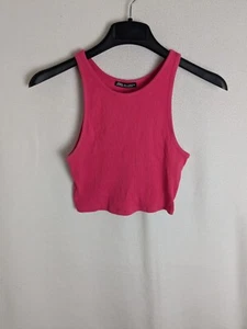 Zara Ladies casual rib crop top blouse size medium sleeveless pink - Picture 1 of 8