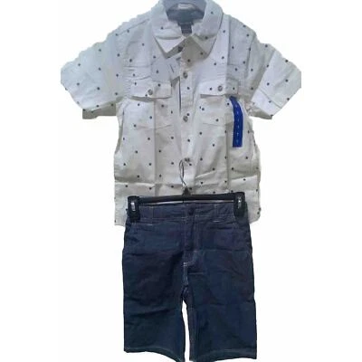 Conjunto de 2 camisas/pantalones cortos de mezclilla con botones tejido trébol Lucky Brand para niños - talla 7 Foto 1 de 4