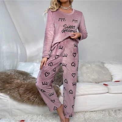 Damen Schlafanzug Winter Pyjama Fleece Kuschelig Flauschig Warm Weich Frauen Set - Bild 1 von 4