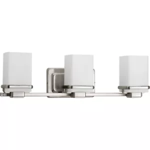 3-Light Brushed Nickel EtchedPainted White Inside GlassCoastal Bath Vanity Light - Picture 1 of 12