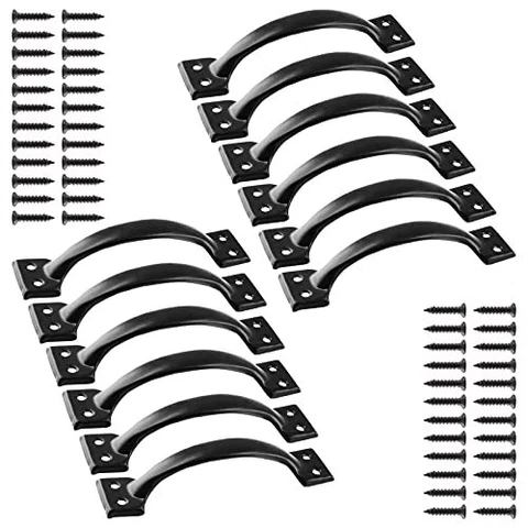 Jiozermi 12 Pcs 4" Rustic Gate Handle Iron Hardware Handle Pull with Screw Vi Cover