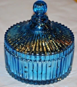Blau Quecksilber Glas Schmuckglas mit LED Lichtstrang von Kringle Express - Bild 1 von 9