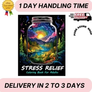 Stress Relief Coloring Book for Adults: Large Print Adult Colouring Book with Re - Picture 1 of 3