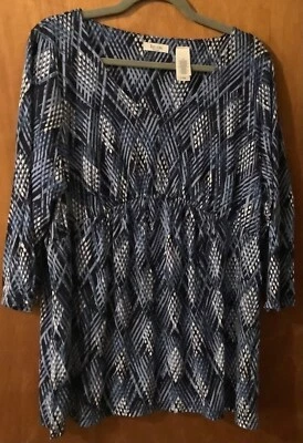 Liz & Co Woman 2X Blue Multi Tunic Top 3/4 Sleeve Free Ship - Изображение 1 из 3