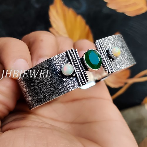 VALENTINO Bracciale in argento sterling 925 con pietra preziosa onice verde e opale di fuoco regalo perfetto