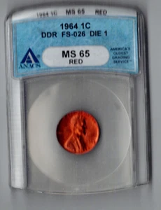 1964 P Lincoln Cent Double Die Reverse DDR FS-026 ANACS MS-65 Red - Picture 1 of 3