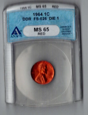 1964 P Lincoln Cent Double Die Reverse DDR FS-026 ANACS MS-65 Red - Image 1 of 3