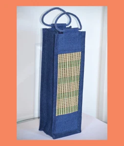 Natürliche Jute Flasche Sackleinen Stroh handgewebt Geschenk Tragetasche Baumwolle gewebter Griff - Bild 1 von 5