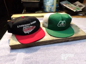 2 Vintage K-Products Pioneer Seed Black Red Green  Snapback Hat Trucker Ball Cap - Picture 1 of 12