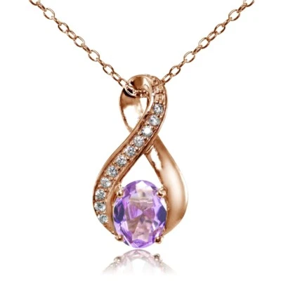 Rose Gold Tone over Silver Simulated Amethyst Infinity and CZ Accents Necklace - Image 1 of 4