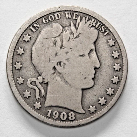 1908 D SILVER BARBER HALF DOLLAR GOOD GRADE DETAILS 90% SILVER US 50 CENT COIN Cover