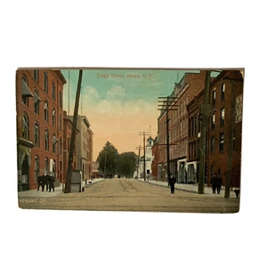 Tioga Street Ithaca NY New York Straßenszene Trolley verschickt 1910 Ithica Tippfehler - Bild 1 von 2