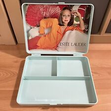 Vintage Estée Lauder Makeup Case Plastic Teal 3 Compartments Square 10x7 in