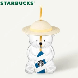 STARBUCKS Korea Bearista Surfing Bear Glass Cold Straw Cup Grande 16oz - Picture 1 of 17