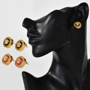 SALE VERSACE Earrings Medusa Greca Pattern Engraving Both Ears Pink, Black NEW - Picture 1 of 14