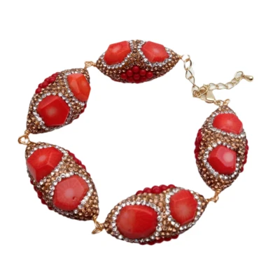 Pulsera de cuentas pavé cristal dorado coral rojo naranja de moda para mujer Foto 1 de 4
