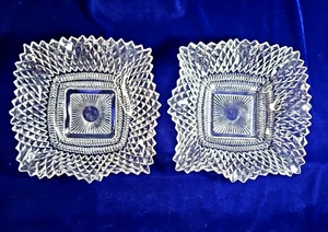 VTG Indiana Glass Diamond Point Ruffle Edge Candy or Nut Dishes Set of 2 - Picture 1 of 8