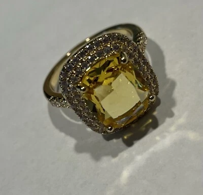 Sparkling Emerald Cut CITRINE Ladies ring size 8 yellow gold Filled 1 Available - Image 1 of 3