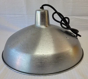 Vintage Silver and White 16" Round Metal Industrial Pendant Light Shade - Picture 1 of 14