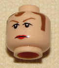 LEGO NEW MINIFIGURE HEAD FLESH WITH BROWN HAIR & RED LIPS FROWNING MINIFIG FACE